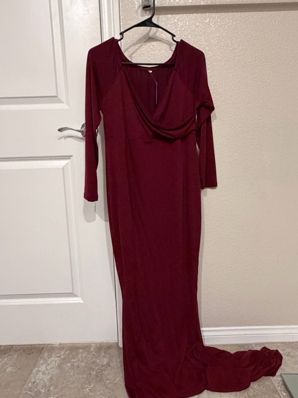 Women's Burgundy Draped Neck Maxi Dress
